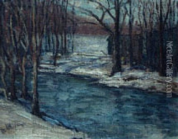 Snow At The Stream Oil Painting - William Henry de Beauvoir Nelson