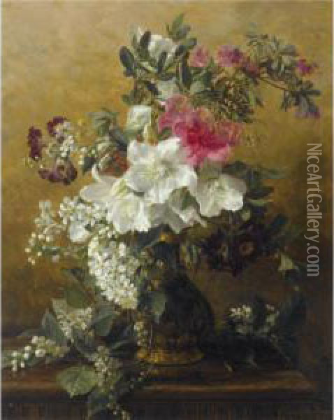 A Flower Still Life Oil Painting - Geraldine Jacoba Van De Sande Bakhuyzen