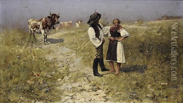 A Tease Oil Painting - Jaroslav Friedrich Julius Vesin