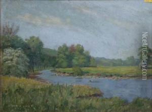 On The Wye At Rowsley, Derbyshire -oil Oil Painting - William Maxwell Reekie