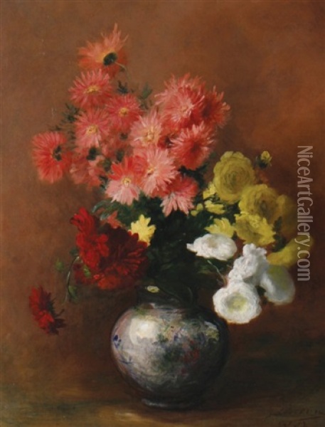 Still Life Of Flowers Oil Painting - Gaston Alfred Marcel Lecreux