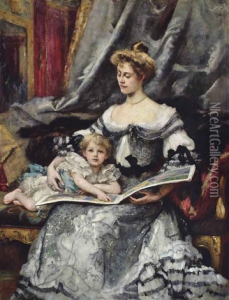 Lady Winifred Renshaw With Her Eldest Child Thomas Oil Painting - Henrietta (Mrs. Ernest Normand) Rae