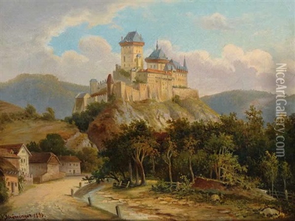 A View Of Karlstejn Oil Painting - Vilem Stroeminger