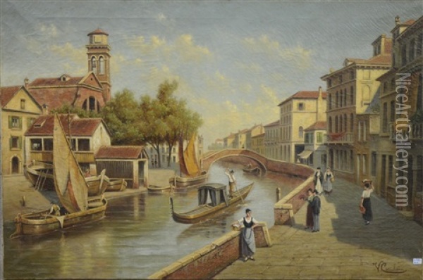 Vue De Venise Animee Oil Painting - Victor Carabain