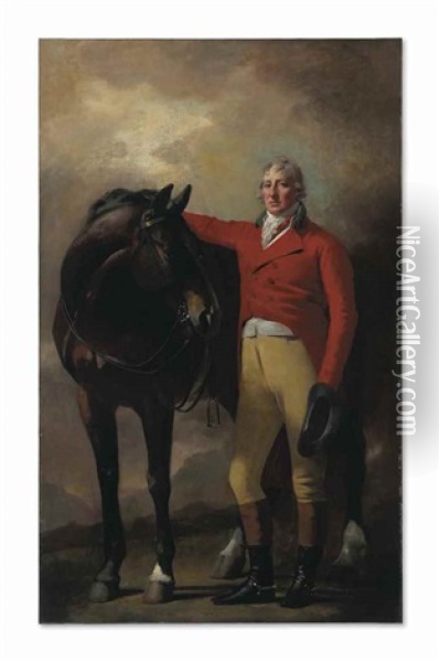 Portrait Of David Macdowall-grant (1761-1841), Full-length, Standing, With His Horse Oil Painting - Sir Henry Raeburn