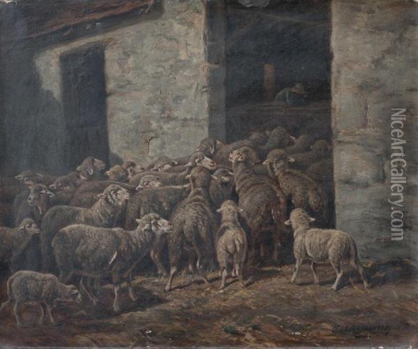 Ovejas En El Establo Oil Painting - Charles Ferdinand Ceramano