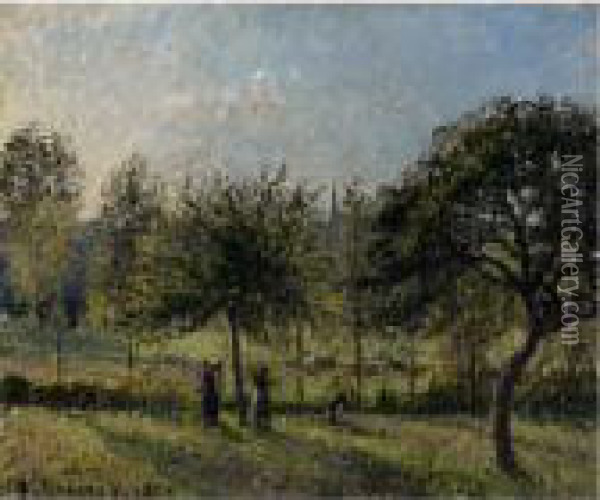Soleil Couchant, Automne Eragny Oil Painting - Camille Pissarro