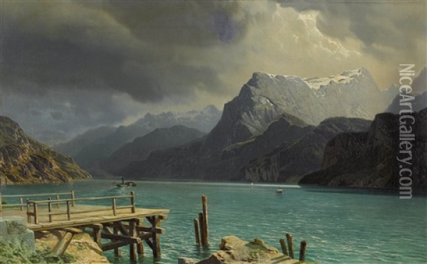 Landschaft Am Urnersee Bei Sisikon Oil Painting - Jean Francois Xavier Roffiaen
