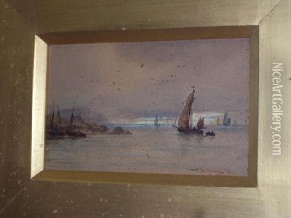 Coastal Scene With Fishing Boats Oil Painting - Thomas Bush Hardy