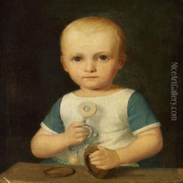 A Little Child Playing With Toys Oil Painting - Constantin Hansen