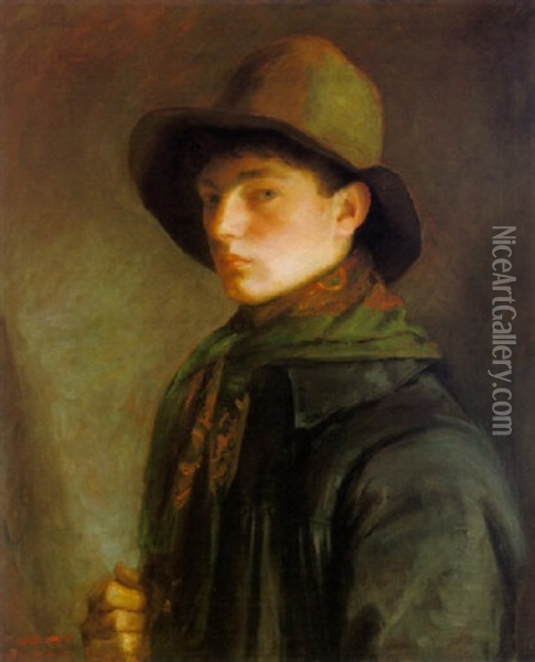 Self-portrait With Fishing Cap Oil Painting - Mark Gertler