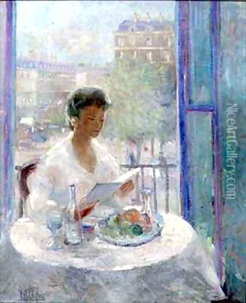 Lady reading at an open window Oil Painting - Clementine-Helene Dufau