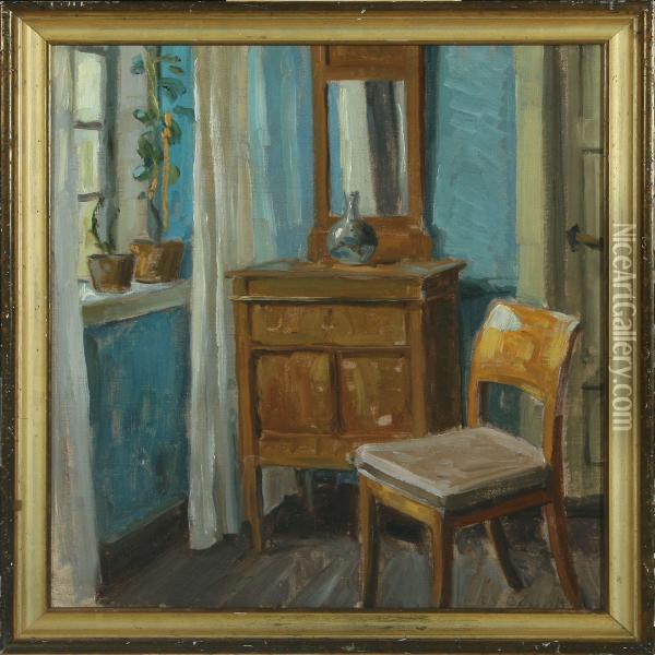 Interior With A Dresser, A Chair And Plants Oil Painting - Einar Vilhelm Bogh