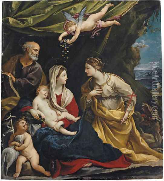 The Holy Family, with Saint Margaret and the Infant Saint John the Baptist Oil Painting - Francesco Giovanni Gessi