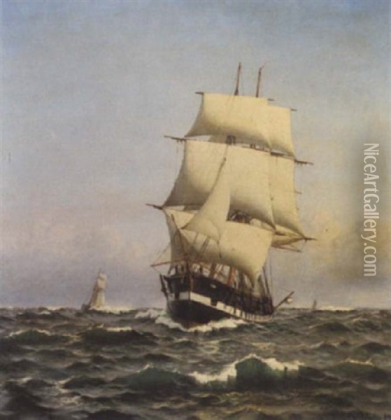 Fregatten Jylland Pa Abent Hav Oil Painting - Christian Blache