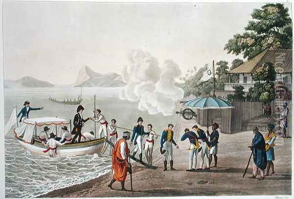 First disembarkation of the French at the Portuguese outpost at Dille, Timor, plate 5 from 'Le Costume Ancien et Moderne' Oil Painting - Felice Campi