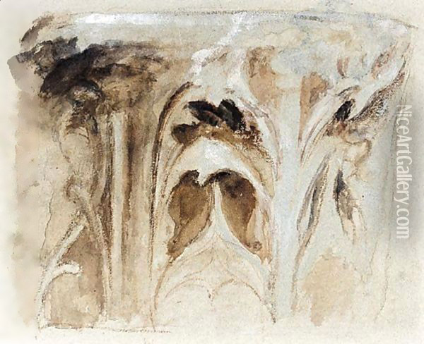 A Study Of A Gothic Capital Oil Painting - John Ruskin