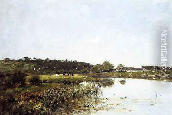 The Banks of the Touques II Oil Painting - Eugene Boudin