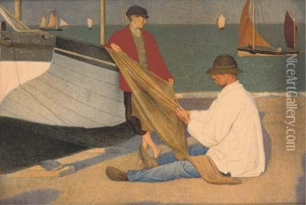 Mending The Net Oil Painting - Joseph Edward Southall