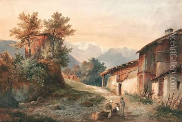 Gehoft In Den Alpen Bei Genf. Oil Painting - Alexandre Calame