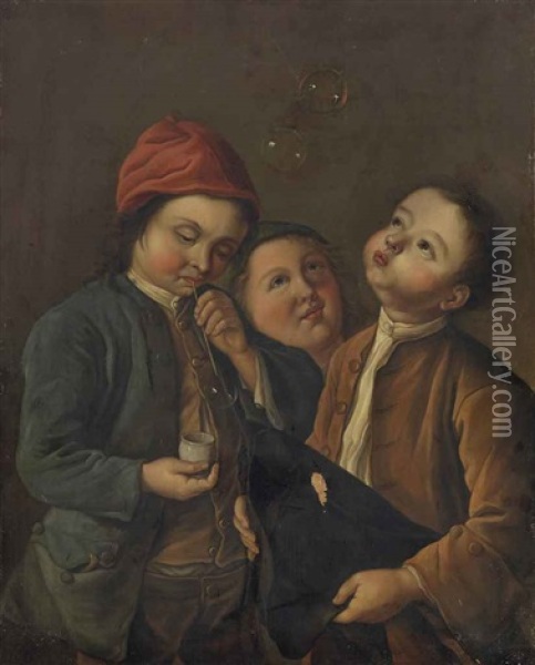 Les Bulles De Savon Oil Painting - Gabriel (Gaspard) Gresly