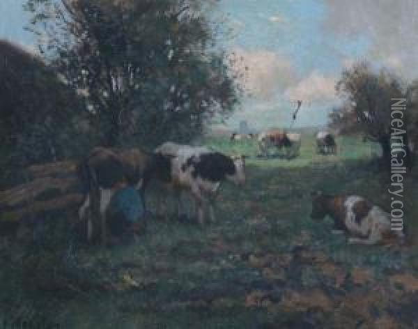 Twee Koeien Aan De Waterkant Oil Painting - Fedor Van Kregten