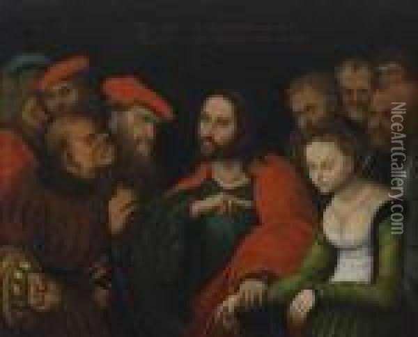 Christus Und Die Ehebrecherin. Oil Painting - Lucas The Elder Cranach