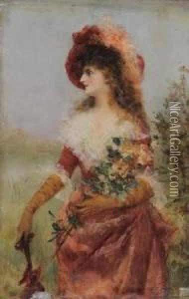 Jeune Fille Au Bouquet De Fleurs. Oil Painting - Georges Van den Bos