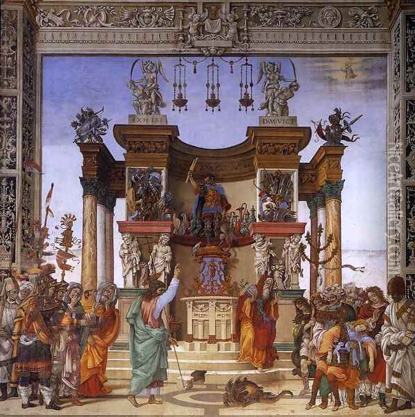 St Philip Driving the Dragon from the Temple of Hieropolis Oil Painting - Filippino Lippi