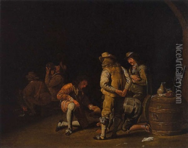 Soldaten Biem Wurfelspiel In Der Wachstube Oil Painting - Jan Olis