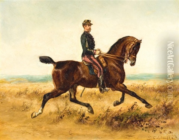 Soldat A Cheval Oil Painting - Gustav Colsoulle