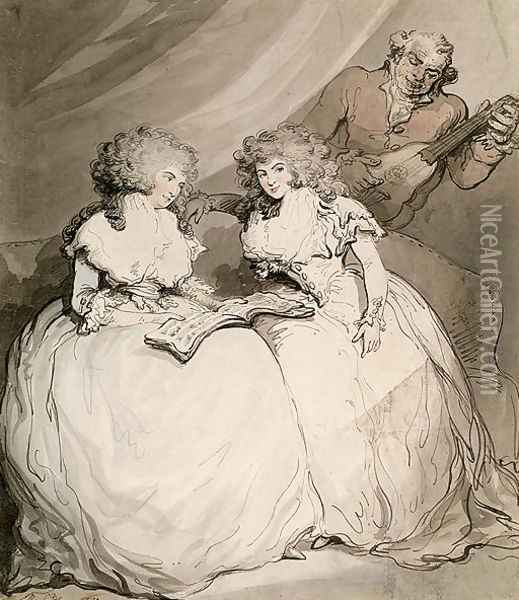 The Duchess of Devonshire and her Sister, the Countess of Bessborough Oil Painting - Thomas Rowlandson