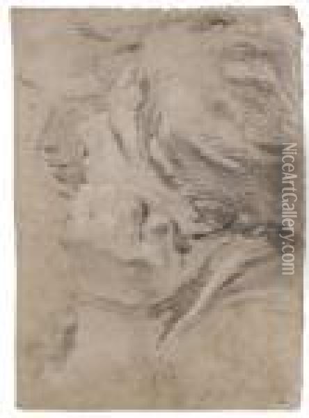 A Study Of Two Male Heads Oil Painting - Giovanni Battista Tiepolo