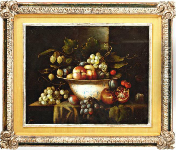 Stilleven Met Granaatappel En Druiven In Een Kom Oil Painting - David Cornelisz. de Heem
