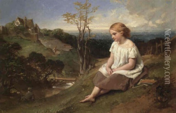 Daydreaming On The River Bank Oil Painting - Henry Lejeune