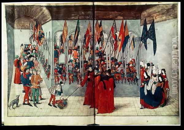 Ms. fr. 2692 fol.47v-48r Preparations for a Tournament, from a treatise Oil Painting - Duke of Anjou & King of Naples Rene or Renatus I