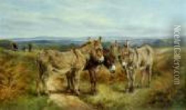 Three Donkeys On A Hilltop Oil Painting - Harrison William Weir