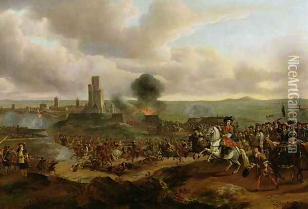 A Battle Scene: possibly James Scott, Duke of Monmouth at the Siege of Maastricht in 1673 Oil Painting - Jan Wyck