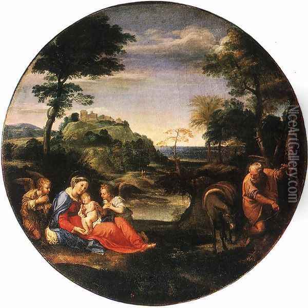 Rest on Flight into Egypt c. 1600 Oil Painting - Annibale Carracci