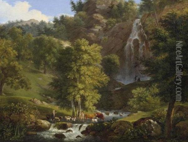 Kleine Schlucht Bei Tivoli. 1824. Oil Painting - Henri-Joseph Boichard