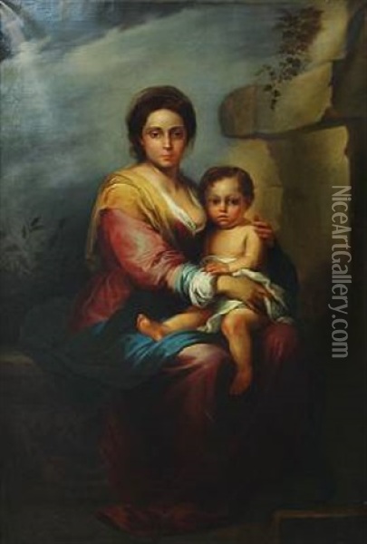 The Virgin Of The Rosary (after Bartolome Esteban Murillo) Oil Painting - Frederik Christian Lund