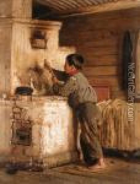 A Boy Playing The Balalaika Oil Painting - Ilya Efimovich Efimovich Repin