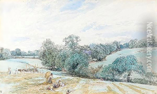 Hampstead Fields Oil Painting - Myles Birket Foster