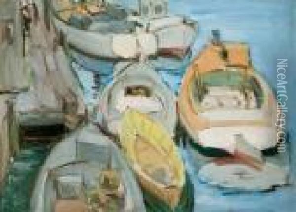 Boats At Dock Oil Painting - Frederick Kitson Cowley