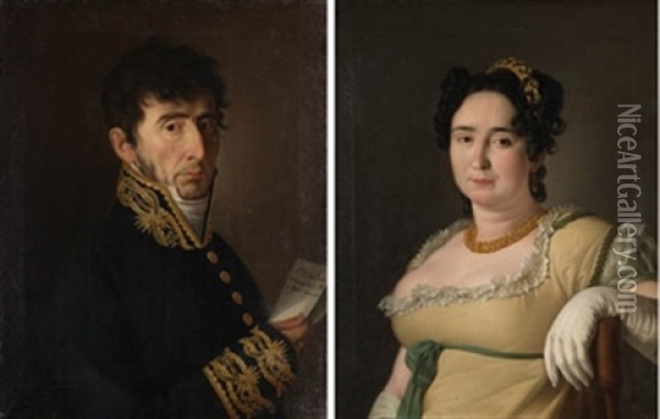 Retrato De D. Jose Senan (+ Esposa De D. Jose Senan; Pair) Oil Painting - Zacarias Gonzalez Velazquez