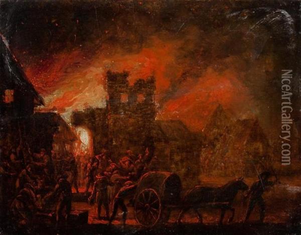 Nachtliche Plunderung In Einem Brennenden Dorf Oil Painting - Egbert van der Poel