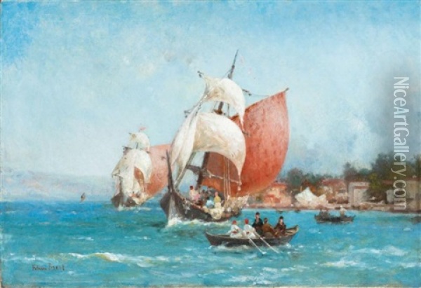 Caiques Et Voiliers Sur Les Bords Du Bosphore Oil Painting - Germain Fabius Brest