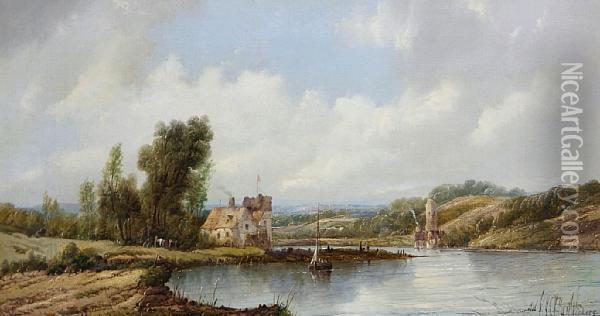 'near Rouen'; Oil Painting - A.H. Vickers