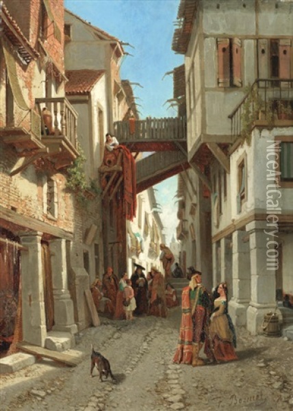 A Street Scene, Toledo Oil Painting - Francois Antoine Bossuet