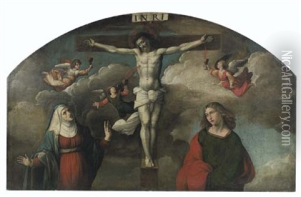Crocefissione Con La Vergine E San Giovanni Evangelista Oil Painting - Benvenuto Tisi da Garofalo